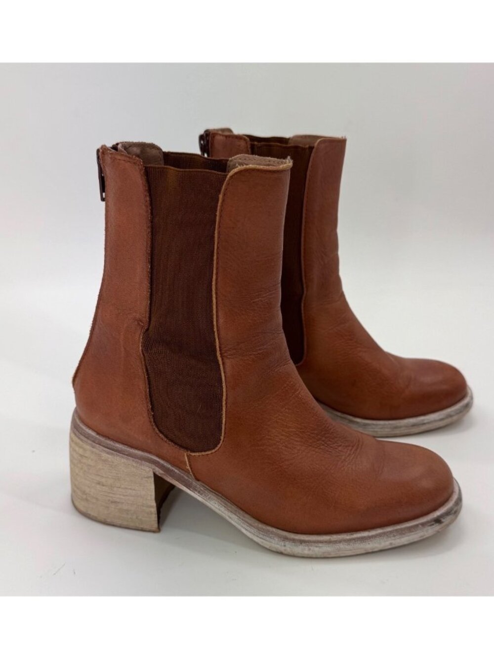 Free People Essential Leather Ankle Boots Stacked Heel EU 37 6.5
